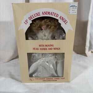 Vintage Animated Lighted Angel Tree Topper Christmas Moving Head Hands Wings